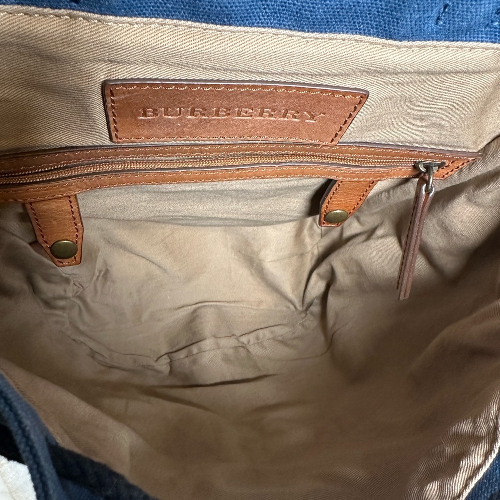 Burberry Blue Canvas & Brown Leather Unisex Backpack - Picture 8 of 12